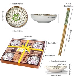 Finsink Sushi Tableware for 4 People, 12-Piece Ceramic Sushi Plate Set, Delivered in High-Quality Gift Box as a Gift to Friends