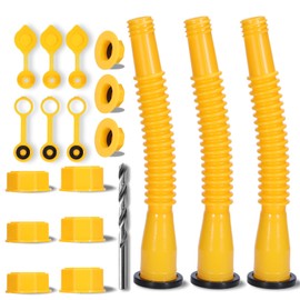 Upgraded Gas Can Spout Replacement, 3-Pack Gas Can Nozzle Leak-Proof Design, with Flexible 8.1-inch Long Spouts Easy Pour, Fuel Can Vent Caps, Drill Bit, Fit for Most 1/2/5/10 Gal Plastic Gas Cans