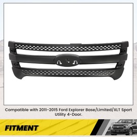 KUAFU Front Grille Inserts Compatible with 2011-2015 Ford Explorer Bumper Grill Cover Overlay Trim Painted Black