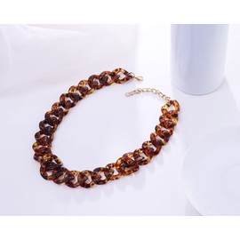 Acrylic Leopard Print Chain Necklace Acetic Acid Board Leopard Print Paperclip Link Chain Necklace Punk Statement Chunky Resin Chain Collar for Women Girl Fashion Jewelry, Resin, tortoise shell
