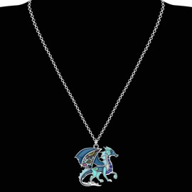 WEVENI Enamel Dragon Necklace Fantasy Dinosaur Pendant for Women Girls Lucky Symbol (Blue)