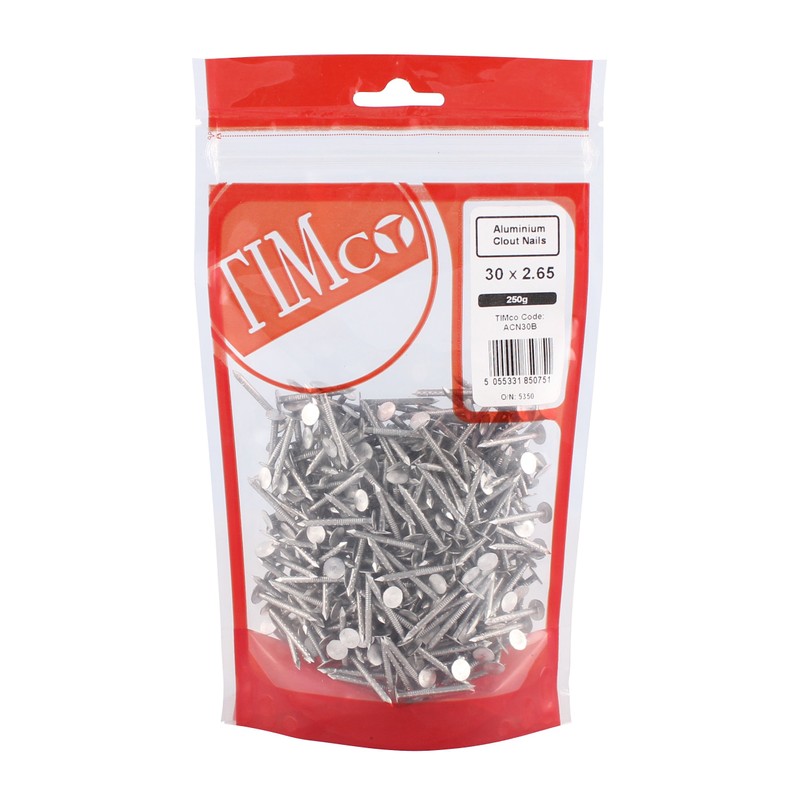 TIMCO ACN50B Aluminium Clout Nails-50 x 3.35-0.25kg Bag-Silver, 50 x