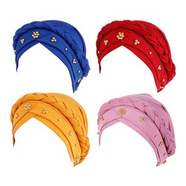 Scott Edward Gorro de turbante para mujer, diseño de perlas, trenzado, con abalorio de hiyab, para la cabeza, bandana 4 Piezas