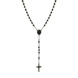 JJDreams Beaded Necklace with Cross Necklace with Pendant Cross Stainless Steel Chain Jewellery Gift for Men Ladies,Black