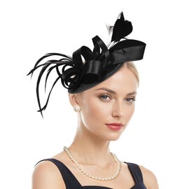 Century Star Fascinators Hats for Women Kentucky Derby Hats Headband Tea Party Vintage Wedding Bridal Cocktail Ribbon Feathers Hair Clip Black One Size