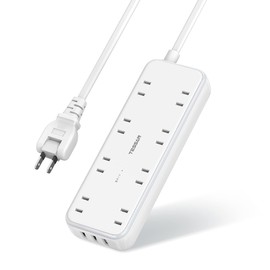 Extension Cord 6.6 ft (2 m) Power Strip with USB Table Tap, 8 AC Outlets, 3 USB Ports, Tessan Octopus Wiring, Oa Tap, Octopus Outlet, Lightning Guard, Bulk Switch Included