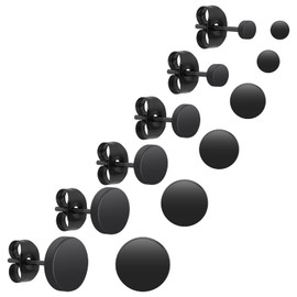 6 Pairs Dot Stud Earrings Unisex Stainless Steel Ear Studs Black Round Flat Top Stud Earrings Set for Women Men Girls (3 mm-8 mm)