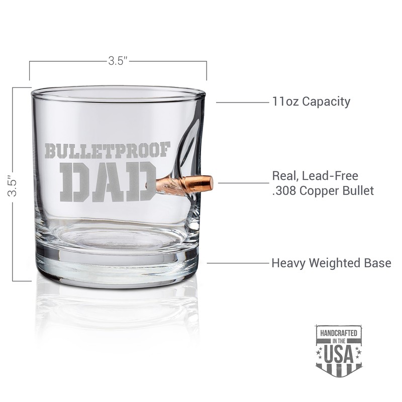 BenShot Bulletproof Dad Rocks Glass with Real .308 Bullet -