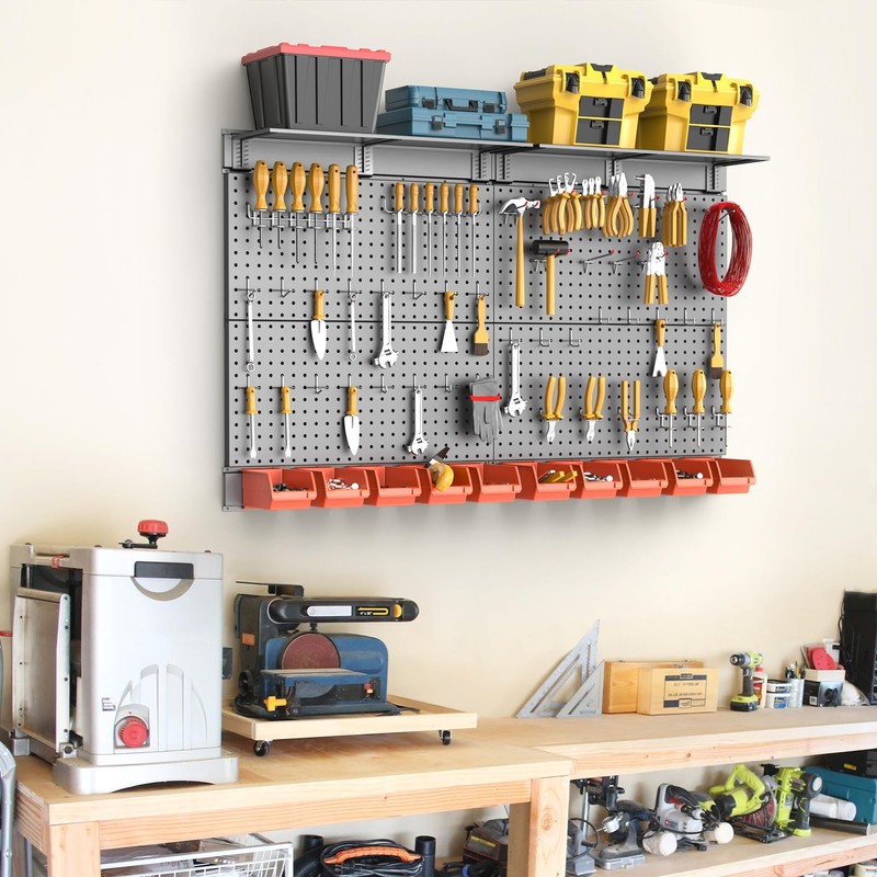 TORACK Metal Pegboard with Peg Board Hooks, Tools Storage Pegboard