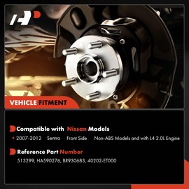 A-Premium Front Wheel Bearing and Hub Assembly with 4-Lug Compatible with Nissan Sentra 2007-2012