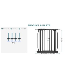 COSEND Narrow Baby Gate 24 Inch Small Black Tension Indoor Safety Gates Auto Close Walk Through Metal Narrow Dog Gate for The House Doorways Stairs (24.02"-27.56"/61-70CM, Black)