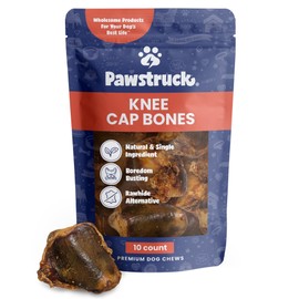 Pawstruck Natural Knee Cap Dog Bones - Treats for Aggressive Chewers, Low Fat & High Protein Chews, Beef Flavor, Long-Lasting Rawhide Alternatives - 10 Pack, Packaging May Vary