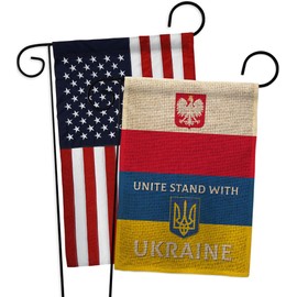Ukraine Flag Poland Stand with Ukraine Burlap Garden Flag-Pack Support Cause Ukrainian Applique House Decoration Banner Small Yard Gift Double-Sided, Made in USA