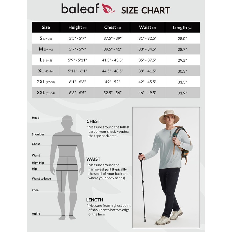 BALEAF Men's Long Sleeve Running Hiking Tops UPF 50+ Quick-Dry