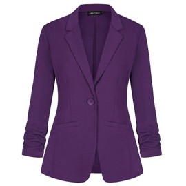 LADI TREND Blazer for Women Long Sleeves Suit Jacket One Button Closure Fashionable Trendy (Purple XL)