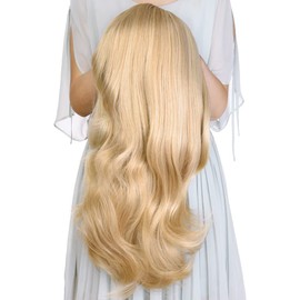 24 Inch Blond Wavy 3/4 Half Wig Long lightest Synthetic Hair Extensions Capless Wigs Hair Clips Extension For Women 210g（24“ #5）