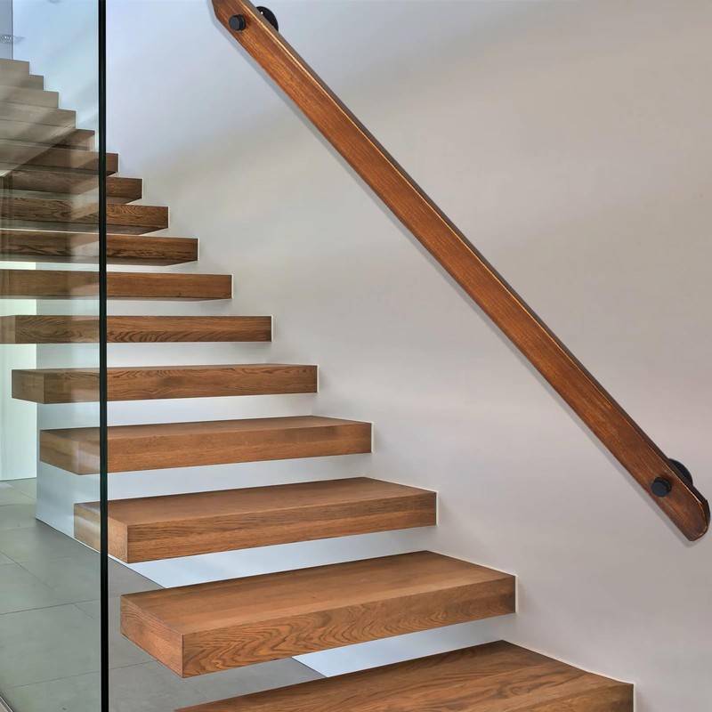 Wood Handrails, Indoor Non-Slip Staircase Handrail,Retro Rustic Wall Mount Railings