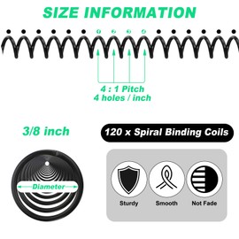 Leinuosen 120 Pack Plastic Spiral Binding Coils Binding kit Spirals Multi Size Spiral Binding Spines Binder Combs Spines (Black,3/8 Inch)