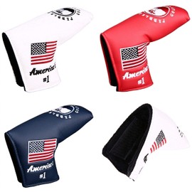 Golf Putter Cover, Headcover, Fits Scotty Cameron Odyssey, Velcro Closure, American Embroidery, Pin Type, Navy, White, Red (White)