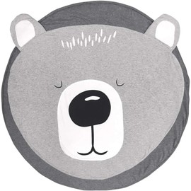 Apioiqa Bear Mat Soft Cotton Round Play Mat for Tummy Time Activity Mat Cute Animals Play Mat Washable Kids Blanket Mat for Nursery Room