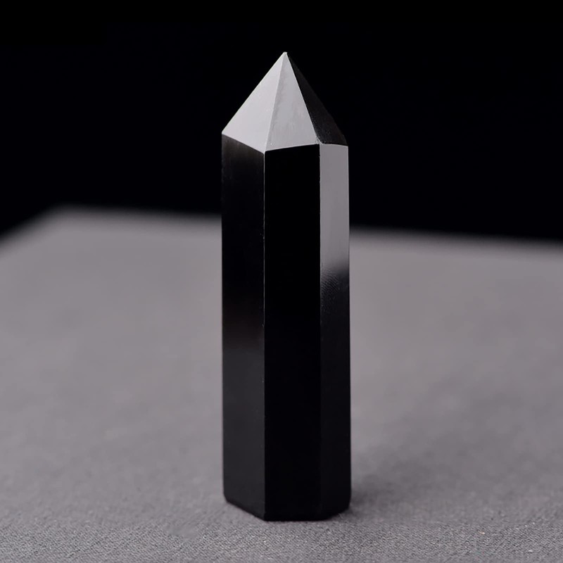 POWERTONE Natural Obsidian Gemstone Point, Hexagonal Column, Weight: 1.1 -