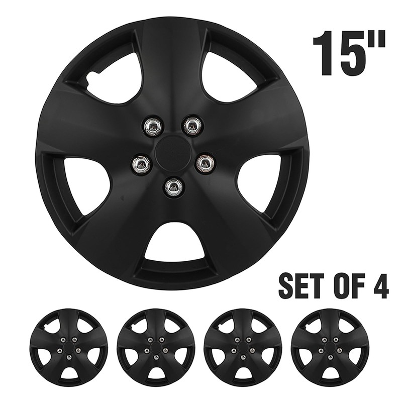 SCITOO 15" Black Hubcaps Set of 4, fits Cars, Trucks,
