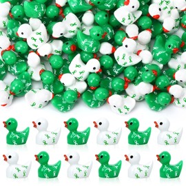 80Pack Mini Mental Health Awareness Ducks, Tiny Green Ribbon Resin Duck Figurines for Desk Decor DIY Fairy Gardens Spreading Hope Party Favors Activities