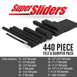 Super Sliders Self-Stick Furniture Felt Pads & Cabinet Bumpers- Protect Hardwood, Tile & Laminate Surfaces, Black/Clear (440)