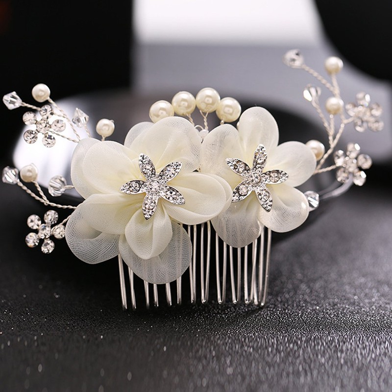AVILMORE Flower Pearl Hair Comb Hair Ornament Rhinestone with Storage