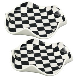 Spoon Rest for Stove Top - 2 PCS Ceramic Spoon Rest Set,Heat-Resistant Checkered Utensil Holder for Cooking, Coffee Bar, and Countertop Decor ​