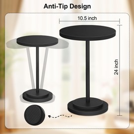 Drink Table, Small Pedestal Side Tables for Small Spaces, Wood Round Martini Table for Outdoor, Living Room and Bedroom, Black