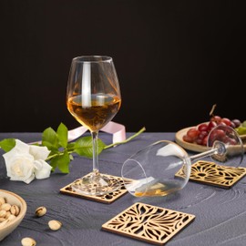 FELISTEYA Wooden Coasters Set of 6 Coasters for Drinks 10cm x 10cm Cup Coasters with Sleek Modern Design Drink Coasters for Home Decor Gift Laser-cut Coasters Wooden Art Coasters