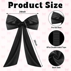 YUYWWAN Large Satin Bow, 60 x 90 cm Gift Bow, Large, Exquisite Bow Decoration, Satin Bows Large for Party Decoration, Wall Decoration, Wedding, Home Decoration (Black)