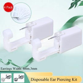Orglace 4 Pack Ear Piercing Kit,Disposable Ear Piercing Gun with Cubic Zirconia Earring Studs,Self Ear Piercer Kit for Salon at Home (White-Silver)