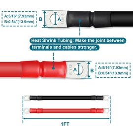 ZONBANG 4 AWG Battery Cable, 2 PCS Battery Cables with Terminals, Battery Cable Wire with 5/16 inch Terminals, Copper Marine Battery Cables, 1FT