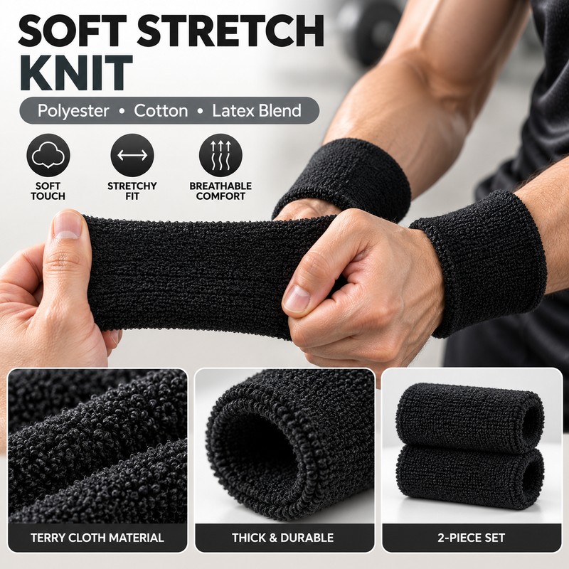 Sports Wrist Sweatbands for Workout – Soft Stretch Knit Sweat