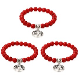 KARAZZO Natural 8mm Gorgeous Turquoise Bracelet Crystal Stretch Beaded Bracelet Rock Bracelets Adjustable for Boys Girls and Adults Gifts (3PCS Red)