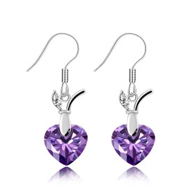 Purple Heart CZ Crystal Dangle Drop Earrings Apple Fruit Shape Hook Earrings Birthday Gifts for Daughter WE030 (Purple Heart)