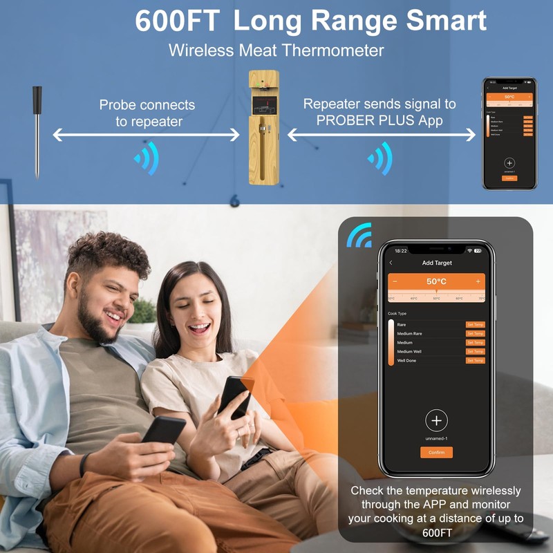 Wireless Meat Thermometer Bluetooth with Ceramic Probe: Waterproof Digital Oven