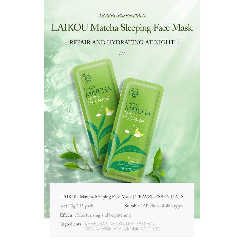 Matcha Tea Sleeping Face Mask Cream, 15 Pack x 3g,