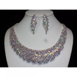 treasuresbyevieus@etay.com AB Rhinestone Bib Bridal Bride Prom Wedding Bridal prom formal necklace set