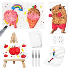 36pcs Magic Foam Texture Painting Kit, Magic 3D Puffy Paint Including 28 Pcs Foam Texture Paper, 12 Colors Brush Tip Acrylic Paint Markers, 3D Art Foam Painting Kit for Kids