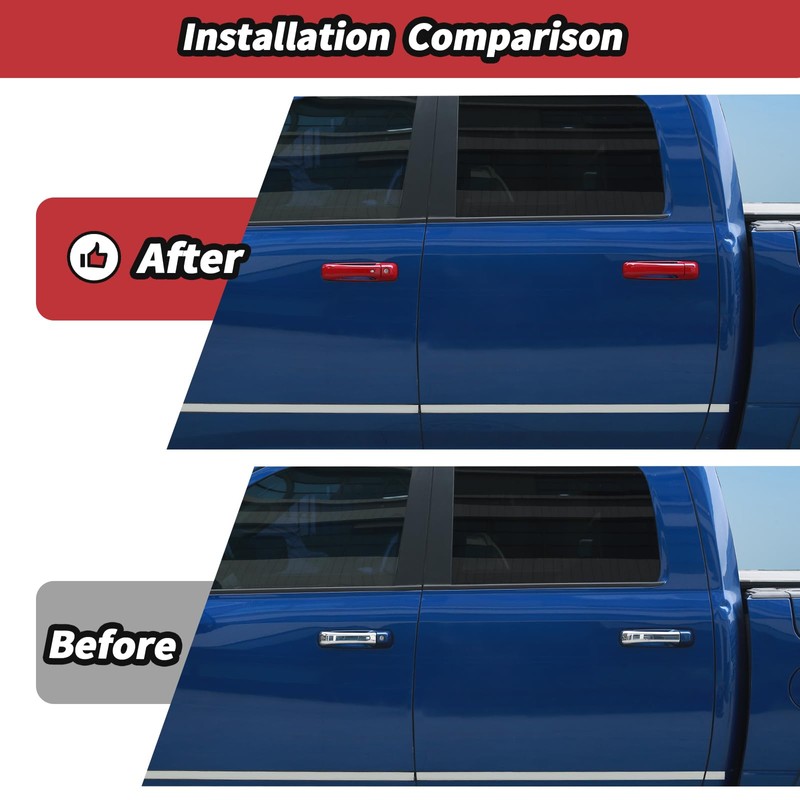 JeCar Red Door Handle Cover Trim Fit for Dodge RAM
