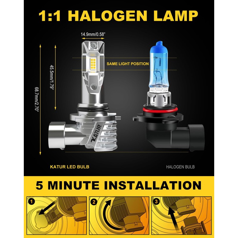 KATUR HB4 LED Headlight Bulbs, 9006 LED Bulb 16000LM 6000K