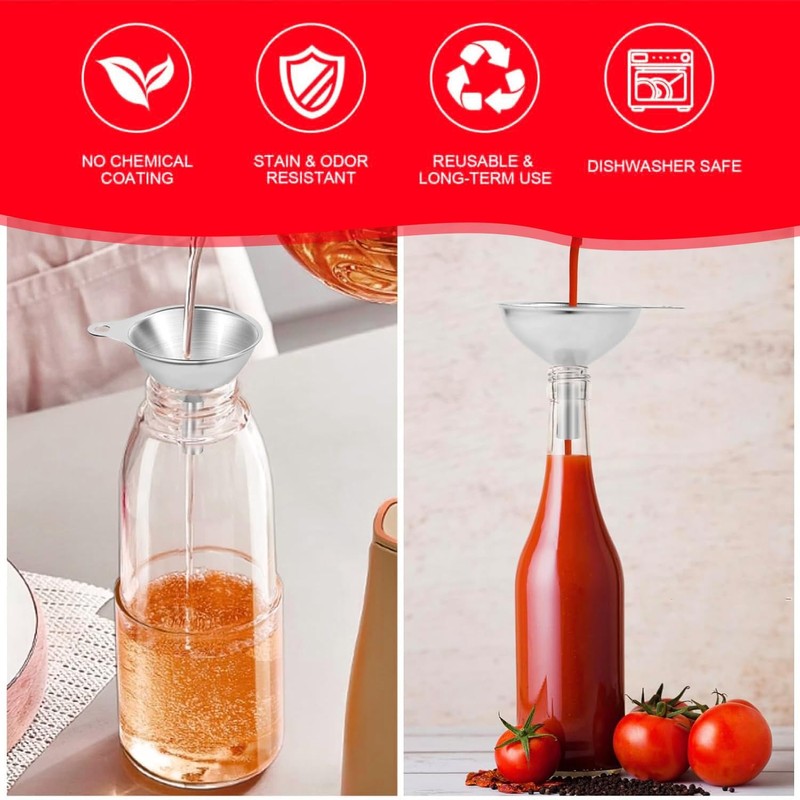 3pcs Funnel Set - Stainless Steel Funnels for Liquids, Powders,