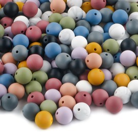 Sunrony 150pcs Silicone Beads,15mm Silicone Beads, Silicone Beads for Keychain Making，Silicone Beads 15mm Bracelet Making Kit and Loose Round Silicone Beads for Pens（Deep Colors）