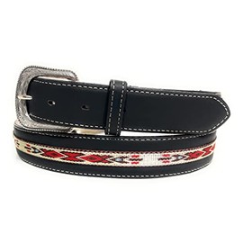 Men's Genuine Leather Western Style Belt, Suede Leather Cowboy Rodeo Belt (Black, 32)