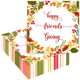 100 Pack Friendsgiving Napkins 5 x 5in Autun Leaves Disposable Paper Napkins Thanksgiving Fingertip Napkins for Happy Friendsgiving Fall Harvest Party Dinners Decorations