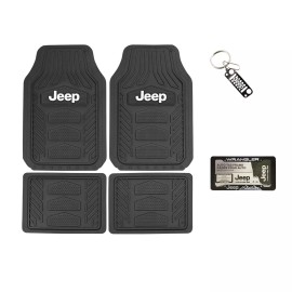 Jeep NEW 6pc JEEP FRONT BACK RUBBER FLOOR MATS / LICENSE PLATE COVER / GRILL KEYCHAIN
