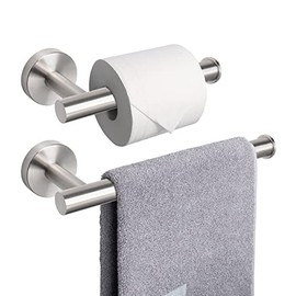NearMoon Bath Toilet Paper Holder+ Hand Towel Holder, 2 Pieces Bathroom Hardware Set- Premium 304 Stainless Steel Toilet Roll Holder and Towel Rack Wall Mounted for Kitchen (Brushed Nickel)